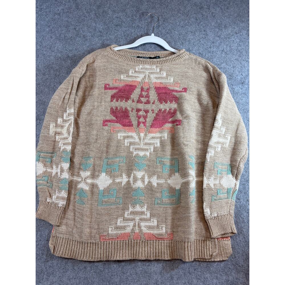 Lauren Ralph Lauren Sweater Womens Brown Southwestern Crewneck Aztec Knit Large